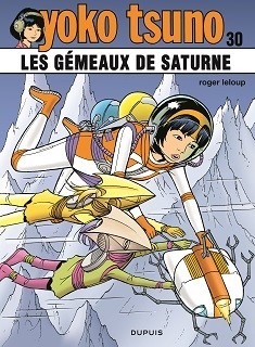 Cover Saturn's Gemini. Yoko flying in vinean environement with 2 children intercepting a drone